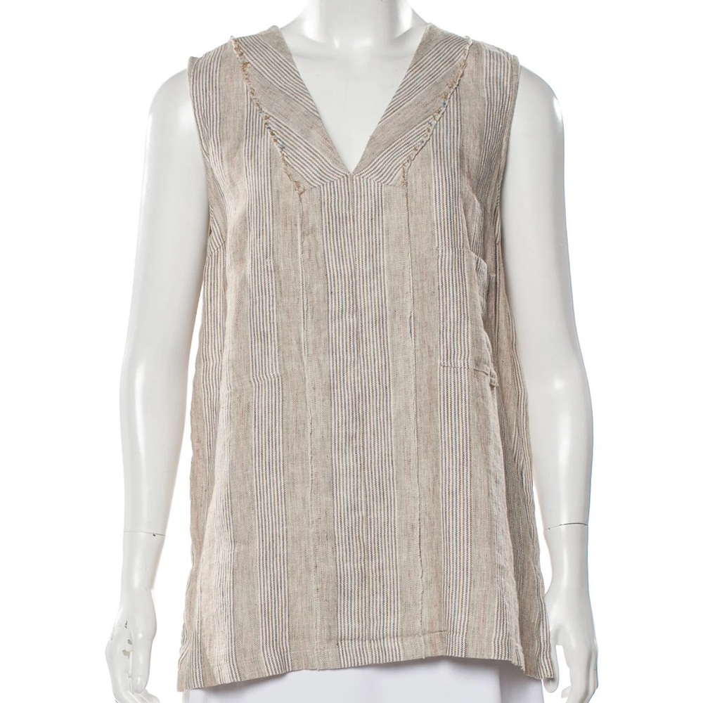 VIS A VIS neutral stripe linen sleeveless top, size 3 or Medium